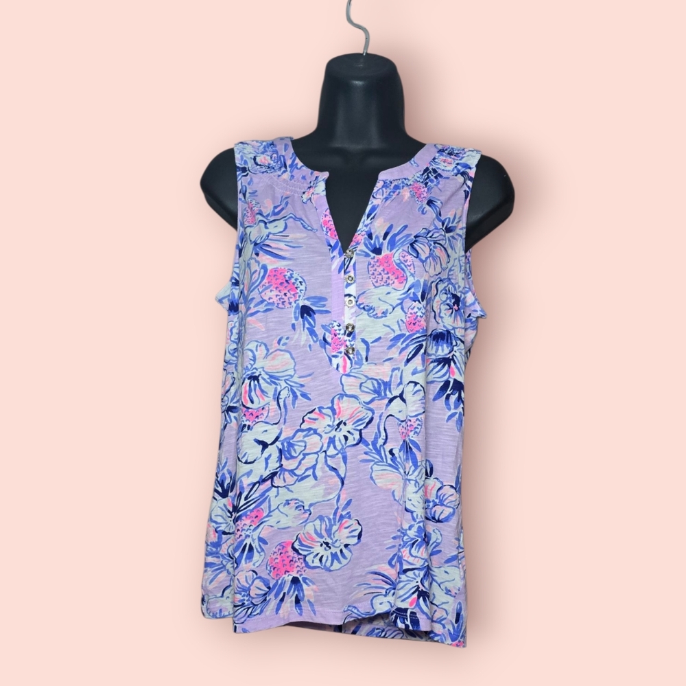 Lilly Pulitzer Stacey Top In Light Lilac Verbena Trunks In The Air Women's Small